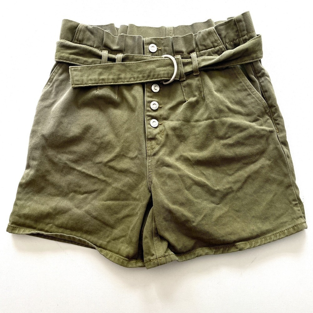 Free People Womens 6 Sage Green Utility Belted Button High Rise Cindy Shorts Fit